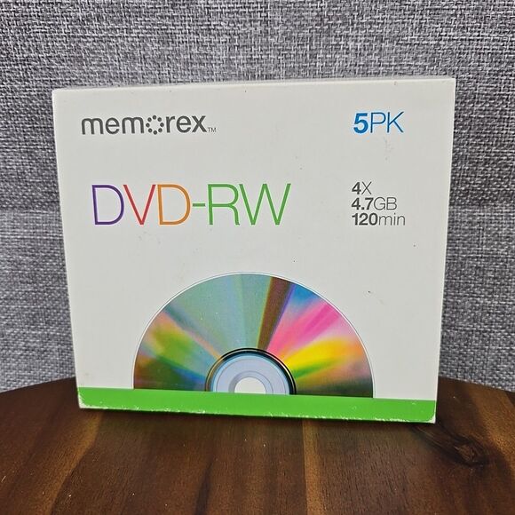 Memorex DVD-RW  4.7GB - 4x - 120min - 5 pack New open package - Picture 1 of 6